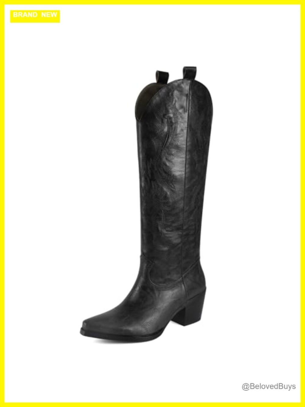 Suede Knee High Western Cowboy Boots Pointed Toe Chunky Heel